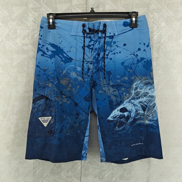Columbia Other - Columbia PFG Board Shorts Mens 30 Blue Fish Skeleton Omni-Shield Offshore Beach